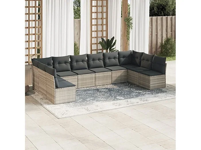 Set sofás jardín 10 piezas con cojines ratán sintético gris claro