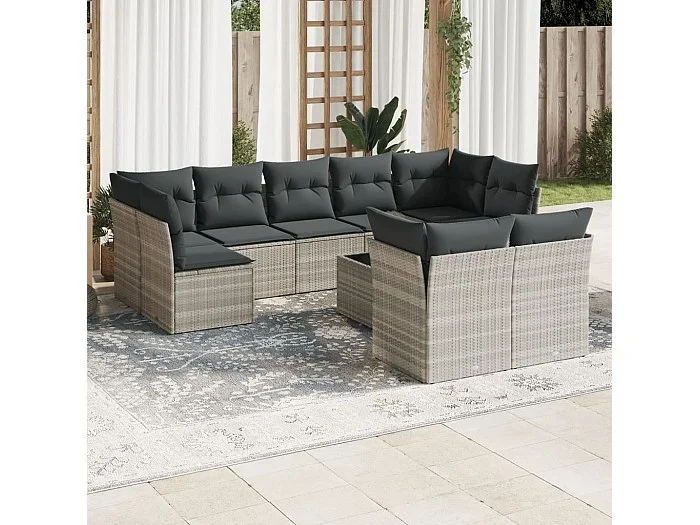 Set sofás jardín 10 piezas con cojines ratán sintético gris claro