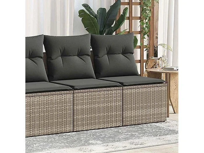 Set sofás jardín y cojines 4 piezas ratán sintético acacia gris