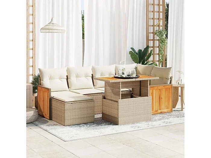 Set sofás jardín y cojines 8 piezas ratán sintético acacia beige