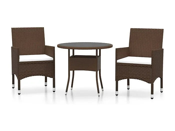 Seth Juego comedor jardín 3 pzas ratán sintético marrón