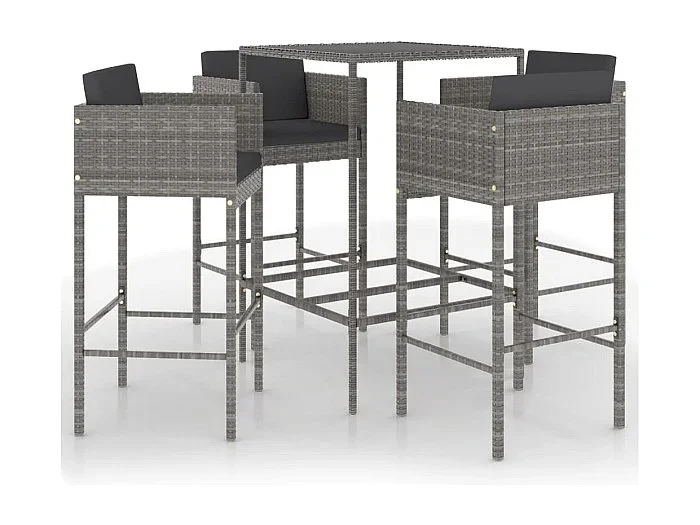 Settimio Set muebles de bar jardín 5 pzas y cojines ratán sintético gris