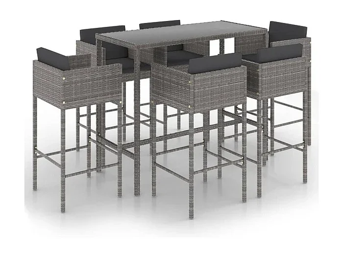 Settimio Set muebles de bar jardín 7 pzas y cojines ratán sintético gris