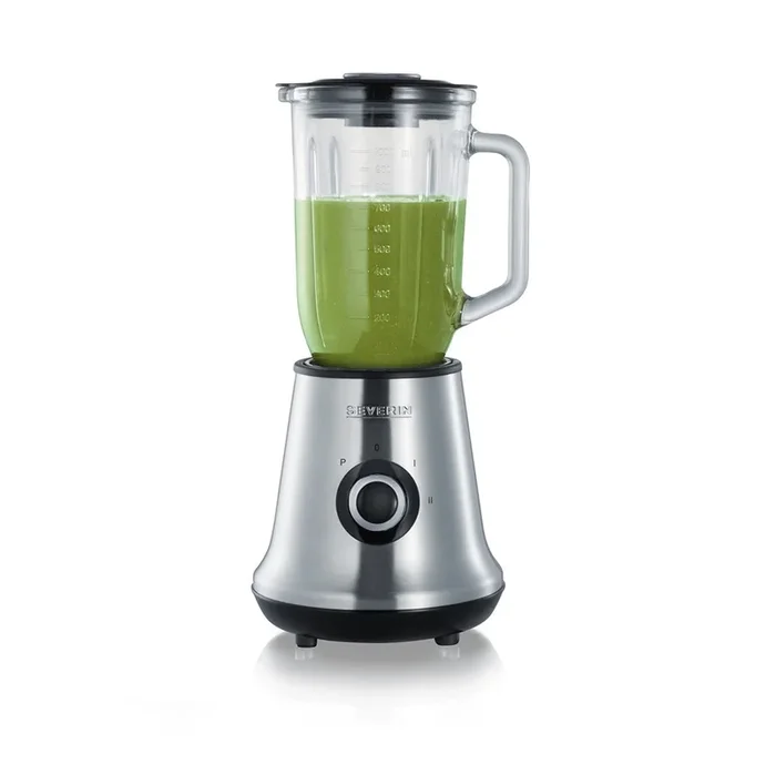 SEVERIN – Batidora de vaso con Smoothie Mix & Go, incluso recipiente de 1 L y un vaso con tapa de 600 ml, 500 W, Acero inoxidable y Negro, SM 3737