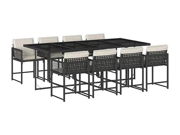Sharif Set de comedor de jardín 9 pzas y cojines ratán sintético negro