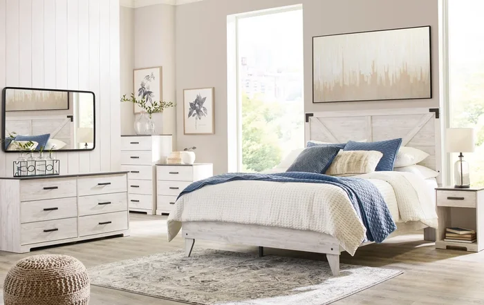 Shawburn Whitewash Crossbuck/Charcoal Gray Platform Bedroom Set