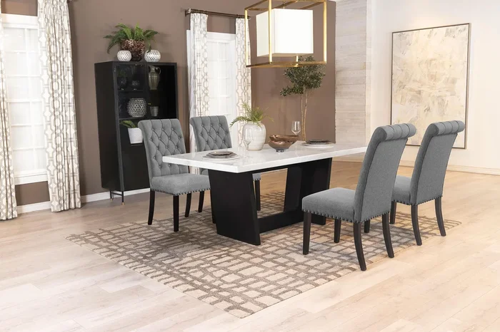 Sherry Gray 5-Piece Rectangular Marble Top Dining Table Set
