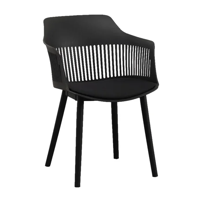 Silla BERGEN Negra – Diseño Moderno, Respaldo Ergonómico, Tapizado Suave, Patas Metálicas, Estilo Elegante y Resistente