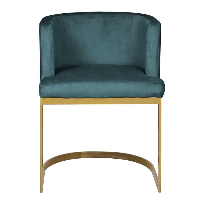 Silla butaca de comedor acero dorado y terciopelo Mia Azul pavo real Vintahome