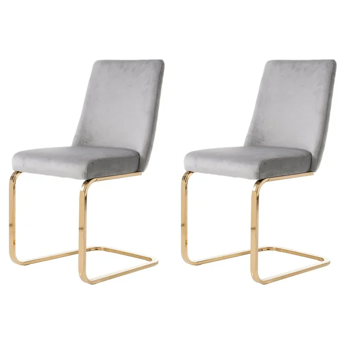 Silla comedor Samt 2 unidades – Diseño de espalda diamante, patas metálicas doradas – Gris