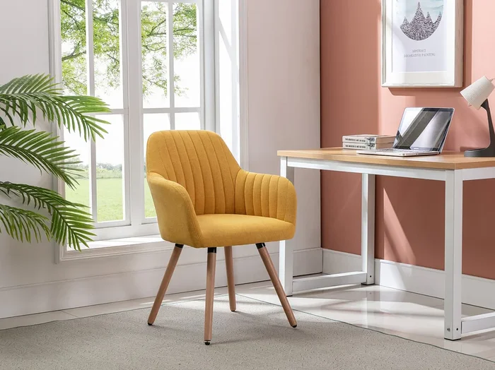 Silla con brazos – Tela y metal efecto madera – Amarillo – ELEANA