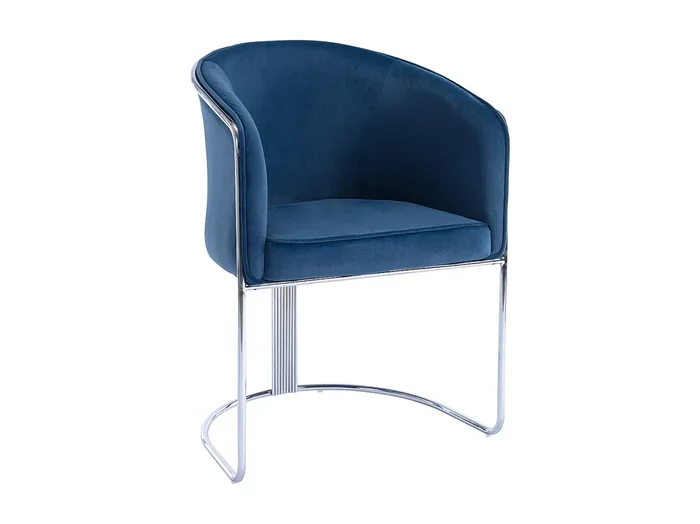 Silla con brazos de terciopelo y metal – Azul y cromado – JOSETHE de Pascal MORABITO