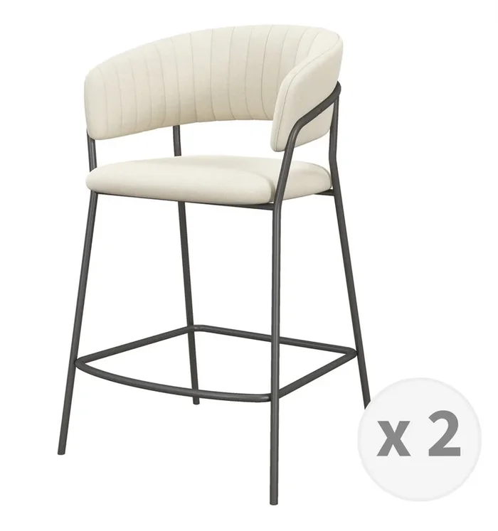 Silla de bar de tela crema y metal negro (x2)
