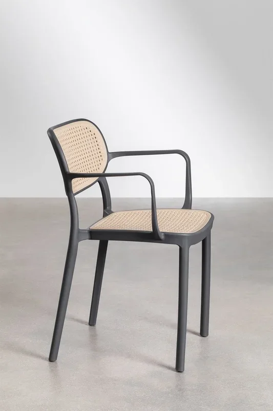 Silla de Comedor Apilable con Reposabrazos Omara Gris Grafito – SKLUM