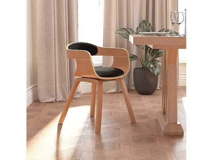 Silla de comedor de cuero sintético y madera curvada negro ES187024