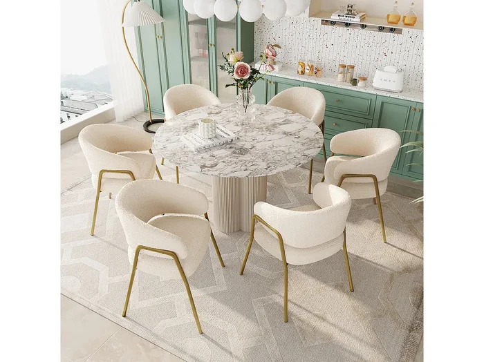 Silla de comedor de terciopelo blanco con patas doradas, diseño moderno, cómoda, 49x48x78 cm, juego de 6