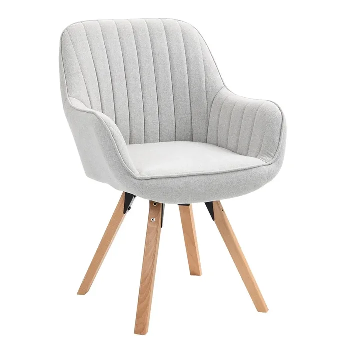 Silla de comedor escandinava tocador sillón asiento giratorio con reposabrazos tapizado en tela patas de madera maciza, beige