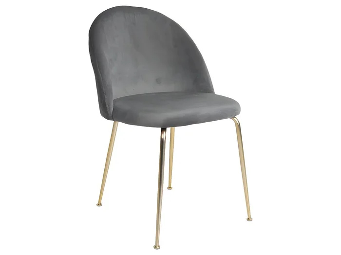 Silla de comedor Geles de terciopelo gris, patas en imitación latón.