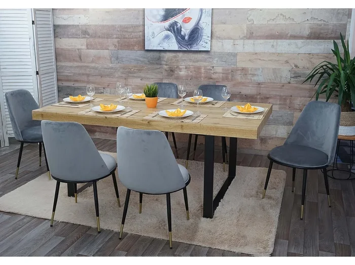 Silla de comedor MCW-H28 (juego de 6), gris, patas negras, terciopelo