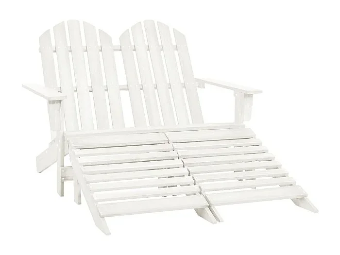 Silla de jardín Adirondack de 2 plazas y reposapiés en abeto blanco