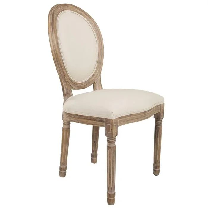 Silla de madera tapizada en color beige, con unas medidas de 48x46x96 cm