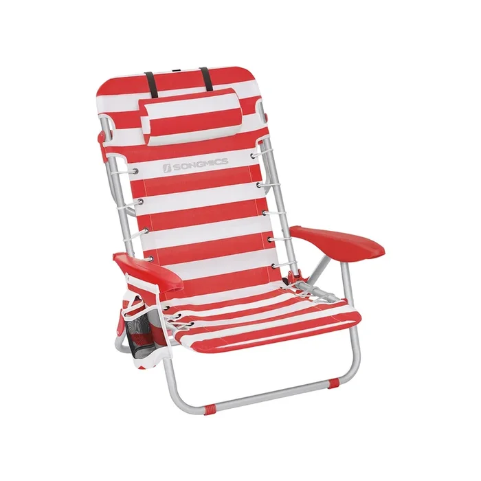 Silla de Playa con Correa de Hombro Rojo y Blanco-SONGMICS