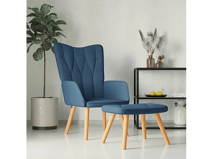Silla de relajación con reposapiés tela azul