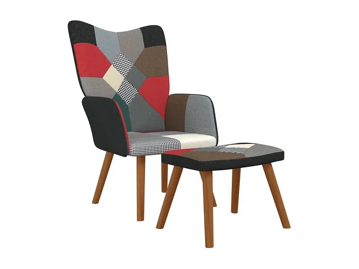 Silla de relajación con reposapiés tela patchwork