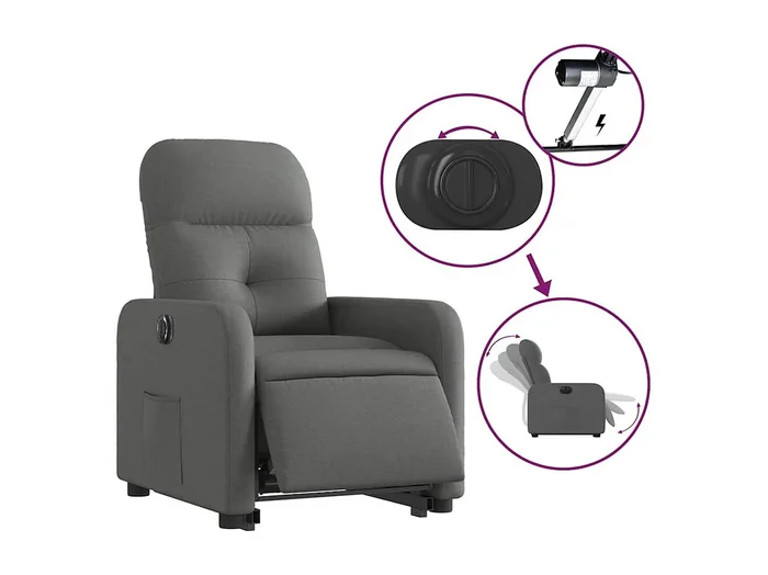 Silla de relax Sillón eléctrico reclinable elevable de tela gris oscuro SHL4753