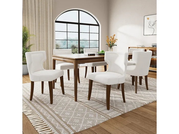 Silla de terciopelo beige con patas ajustables de madera maciza y cojín grueso para sala de estar o cocina, juego de 6