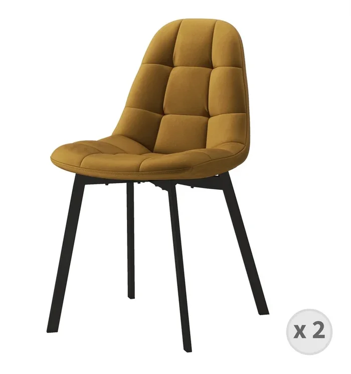 Silla de terciopelo mostaza y metal negro (x2)