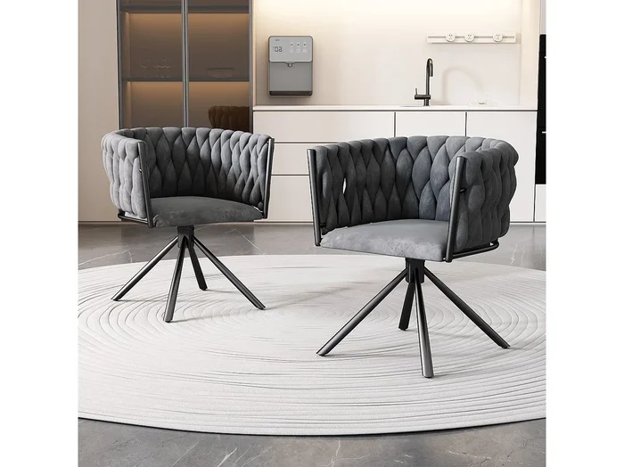 Silla giratoria de terciopelo gris con patas de metal de diseño moderno para sala de estar o dormitorio, juego de 2