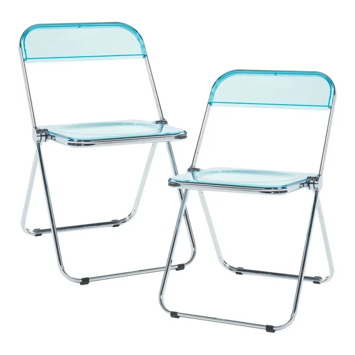 Silla plegable Pornainen transparente acero cromado 74x46x47 cm Azul Claro – [en.casa]
