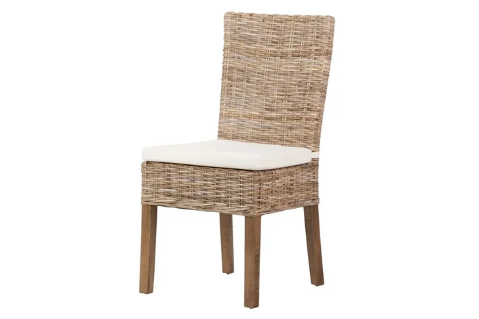 Silla Ratan-lino-madera Beige-natural 53x48x98 Cm