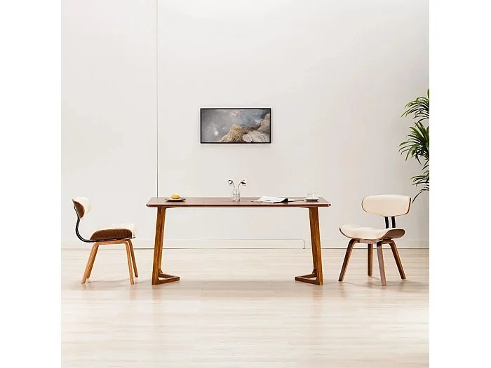 Sillas de comedor 2 uds madera curvada y cuero sintético crema ES482314