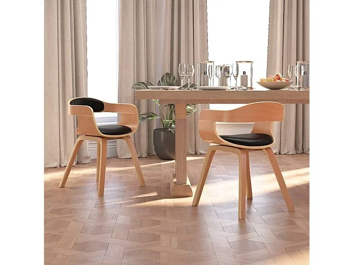 Sillas de comedor 2 unidades cuero sintético y madera curvada negro