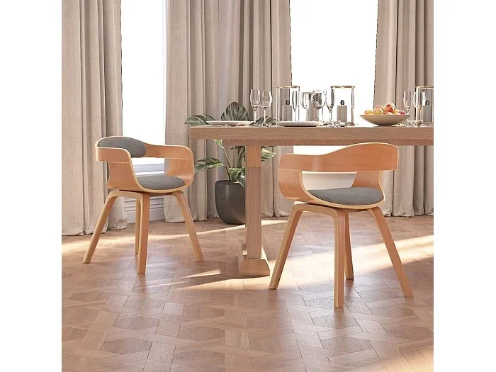 Sillas de comedor 2 unidades madera curvada y tela gris taupé