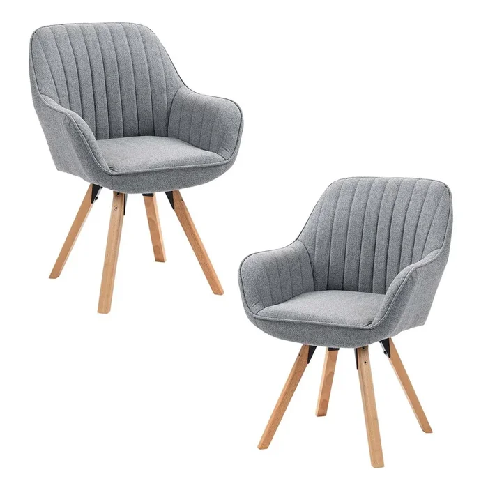 Sillas De Comedor Giratorias 360 Grados Tapizadas En Tela Gris Con Patas De Madera Maciza Estilo Escandinavo Juego De 2 Ideal Para Salón Oficina O Cocina