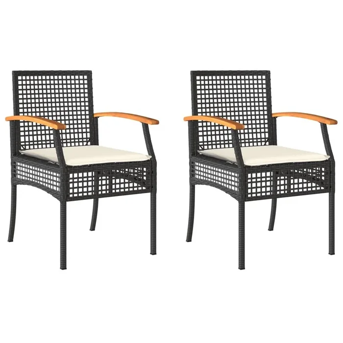 Sillas de jardín – Sillas de exterior con cojín 2 uds ratán PE negro y madera acacia