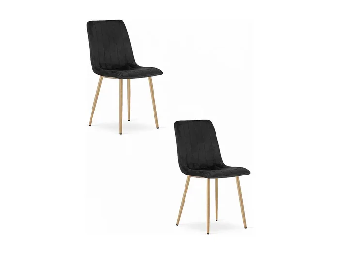 Sillas Valora JEWA – Asientos de terciopelo negro con patas color madera x 2