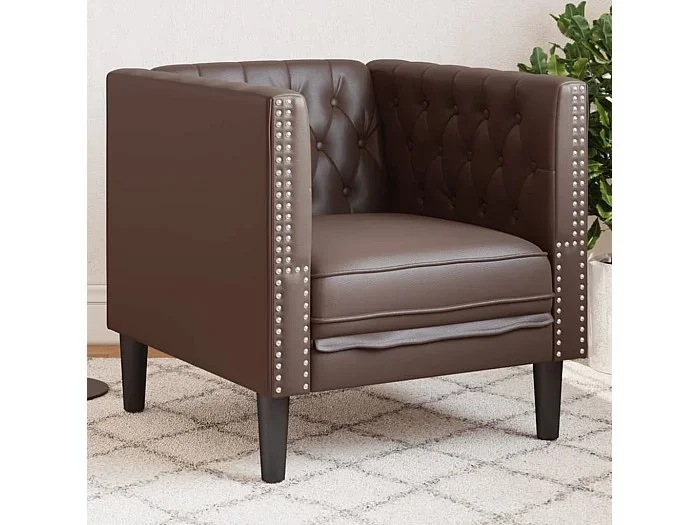 Sillón Chesterfield de cuero artificial marrón