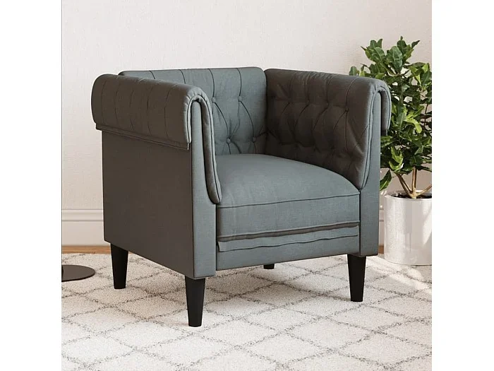Sillón Chesterfield de tela gris oscuro ES813683