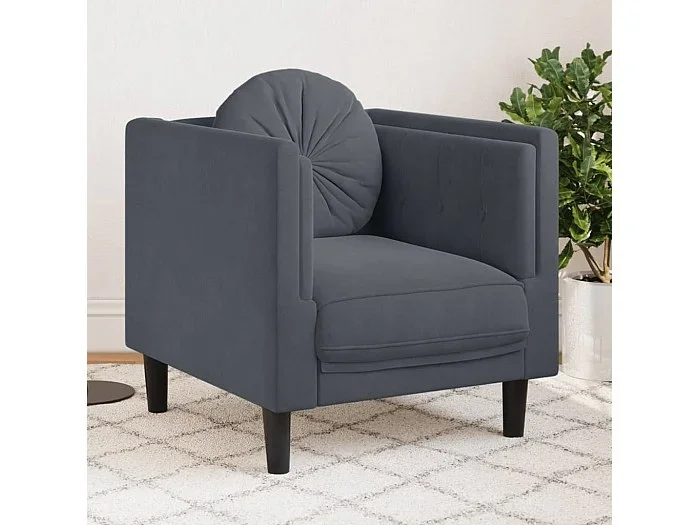 Sillón con cojín terciopelo gris oscuro