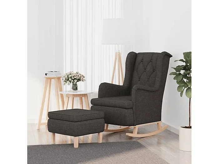 Sillón con patas mecedoras y taburete de tela gris oscuro ES48096