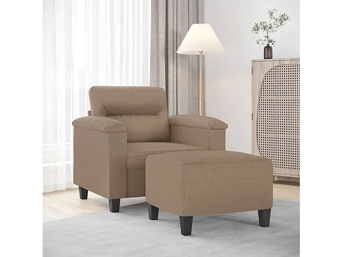 Sillón con taburete cuero sintético color capuchino 60 cm