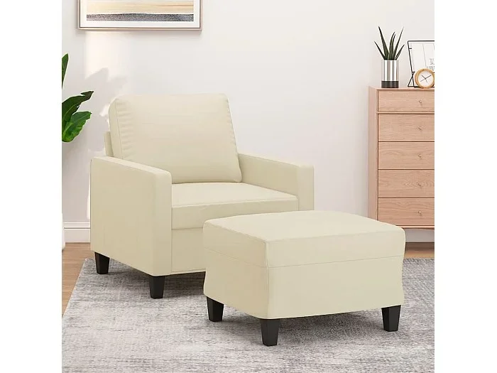 Sillón con taburete cuero sintético color crema 60 cm ES62922