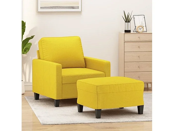 Sillón con taburete tela amarillo claro 60 cm ES51043