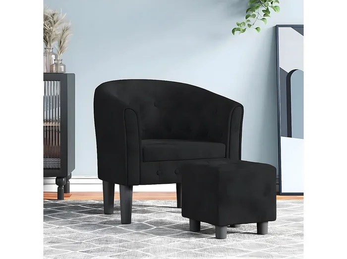 Sillón con taburete terciopelo negro ES86865