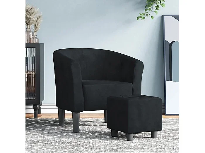 Sillón con taburete terciopelo negro