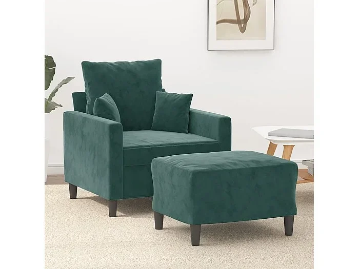 Sillón con taburete terciopelo verde oscuro 60 cm